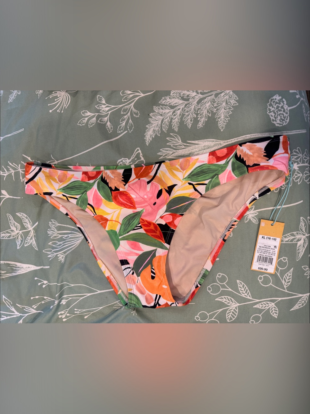 Kona Sol Tropical Floral Bikini Bottom - Pink & Green